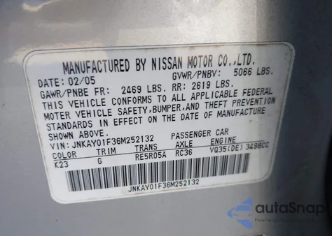2006 Infiniti M35X z USA, uszkodzony, nr VIN JNKAY01F36M252132